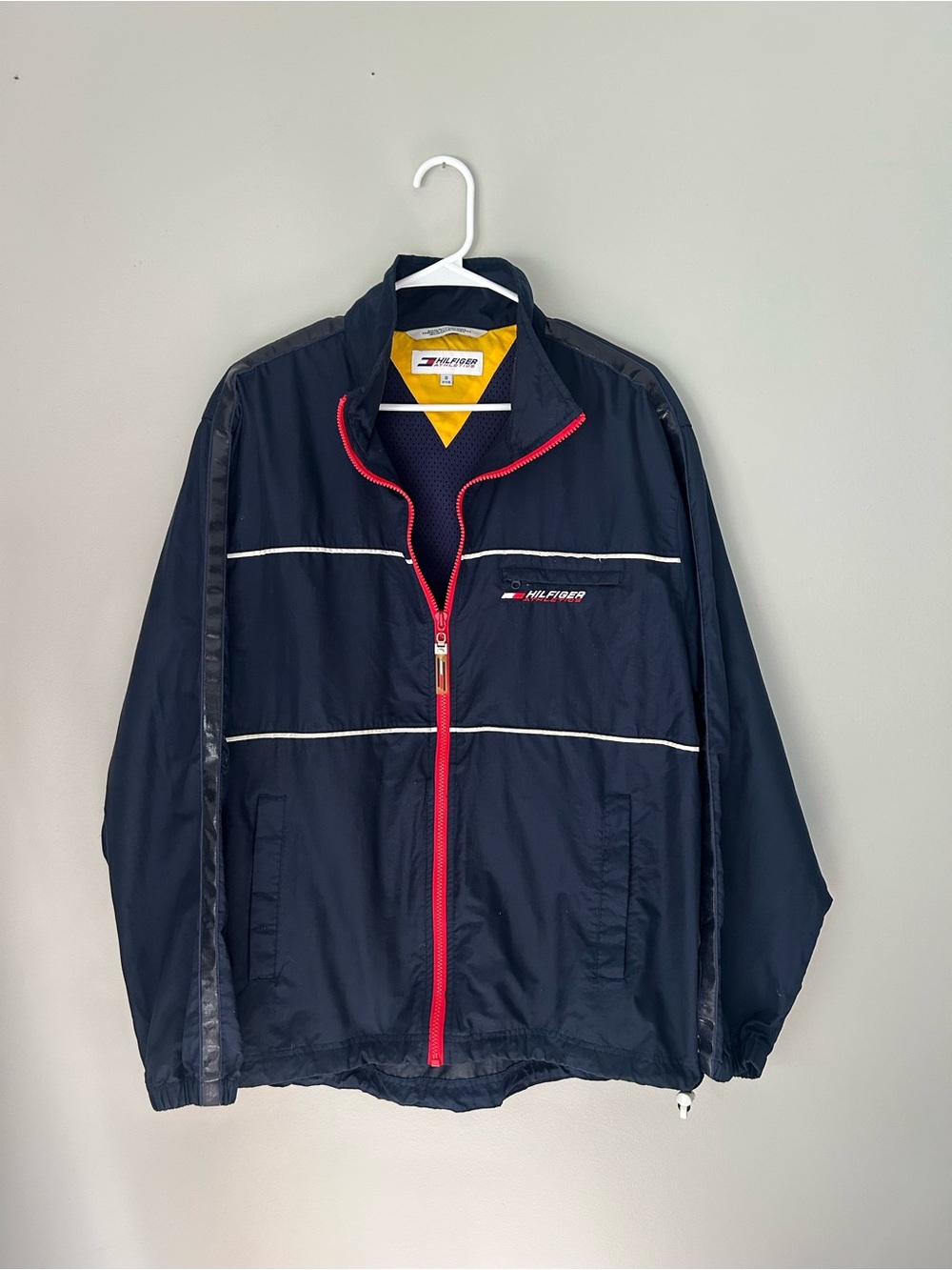 Vintage Tommy Hilfiger Navy Lightweight Windbreaker Jacket with Red Zip Sz S